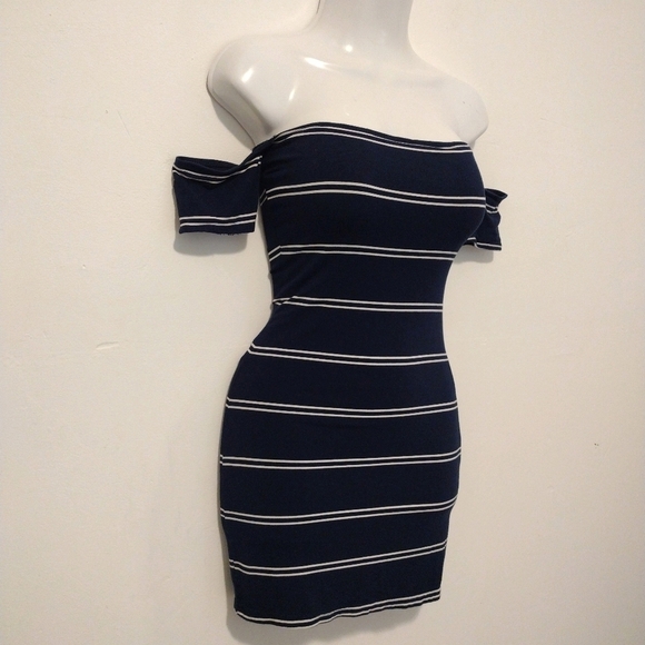 Olivaceous - Striped Off Shoulder Mini Dress - Picture 6 of 14